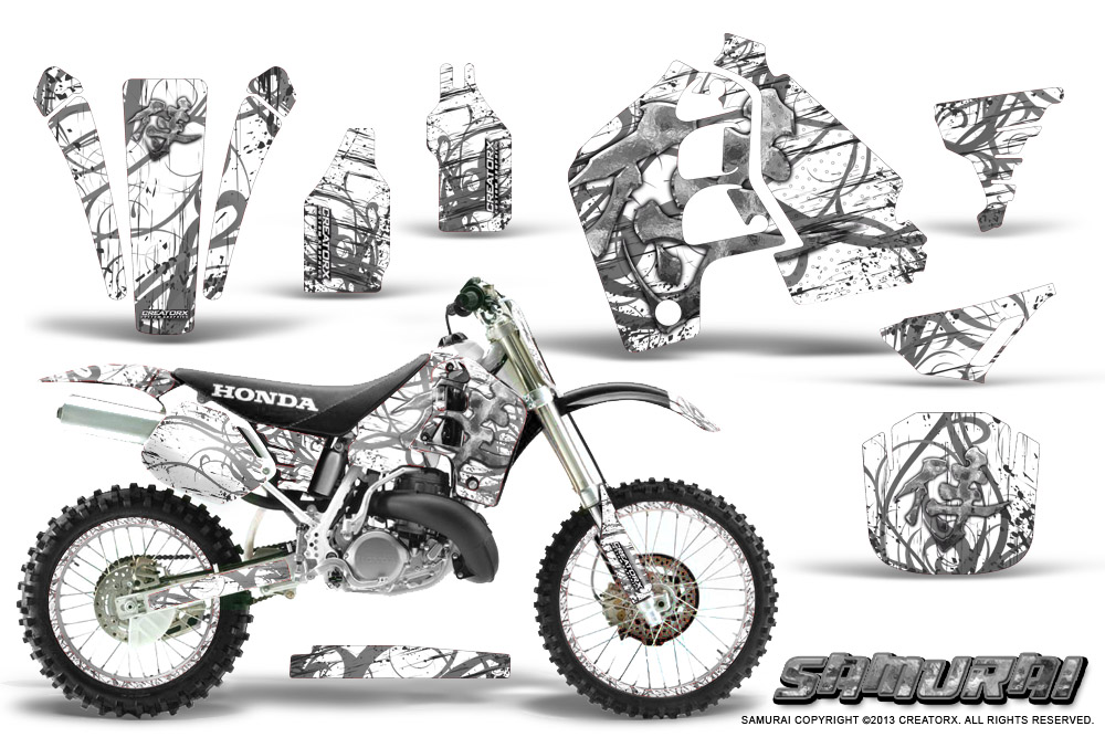 Honda CR500 Graphics Kit Samurai Silver White NP Rims